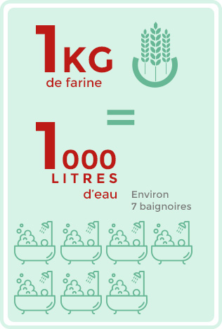 1 kg de farine = 1 000 litres d'eau = environ 7 baignoires.